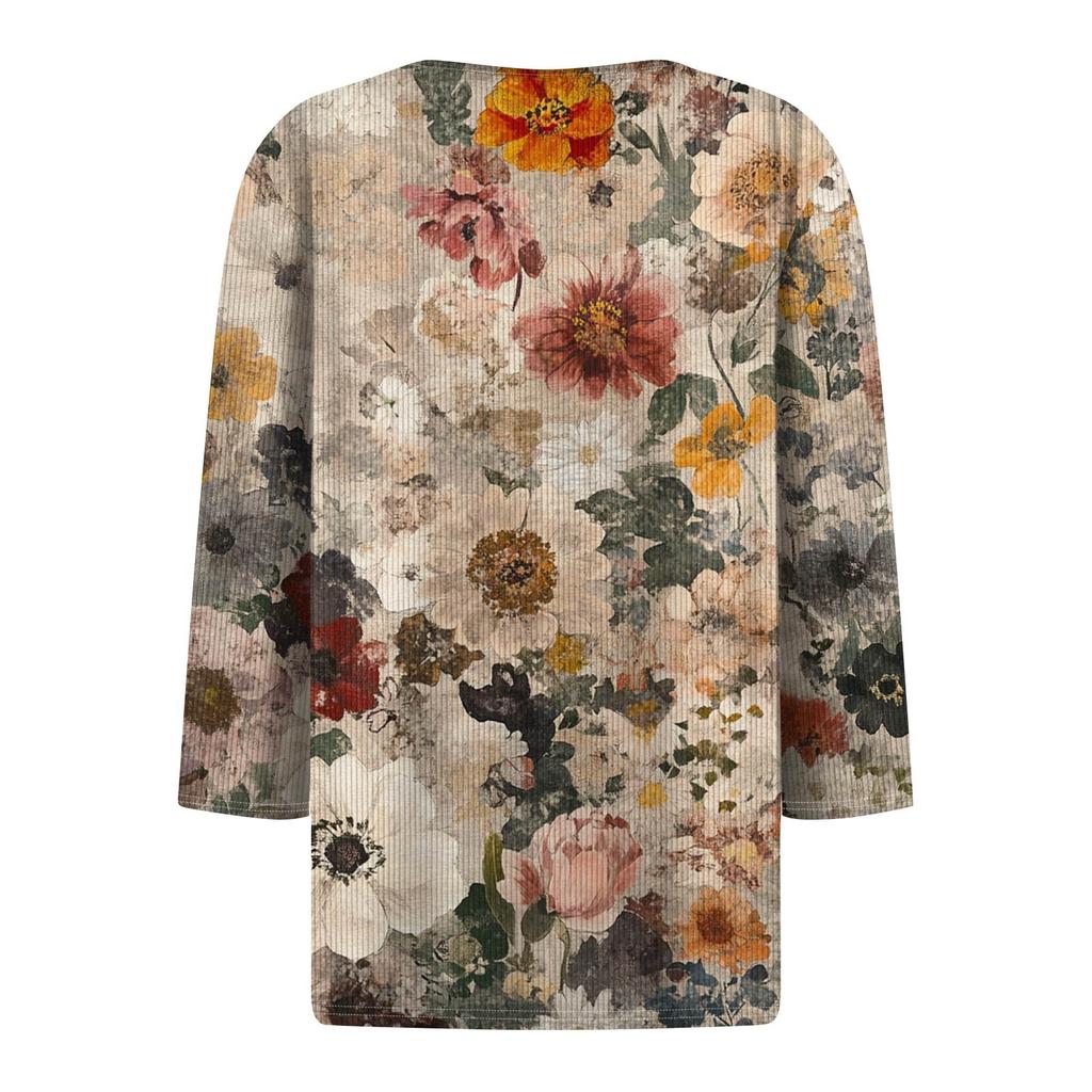 Women's T Shirt Tee Print Button 3/4 Sleeve Tunic Daily Weekend Fashion Basic V- Neck Regular Top