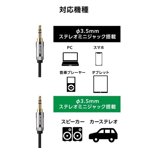 ELECOM Audio Cable Earphone 3 Pole 3.5mm Stereo Mini Plug 1m AUX Low Signal Distortion and Transmission Loss Headphones/Smartphone/PC/Home Stereo/Car