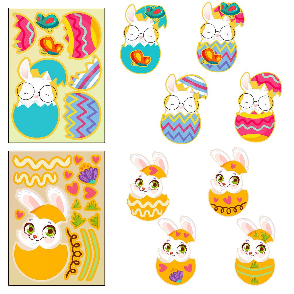 6PCS/Pack Easter Day Cartoon Rabbit Egg Stickers Bunny Make A Face Children's DO IT YOURSELF Puzzle Decals Fun Play Learning