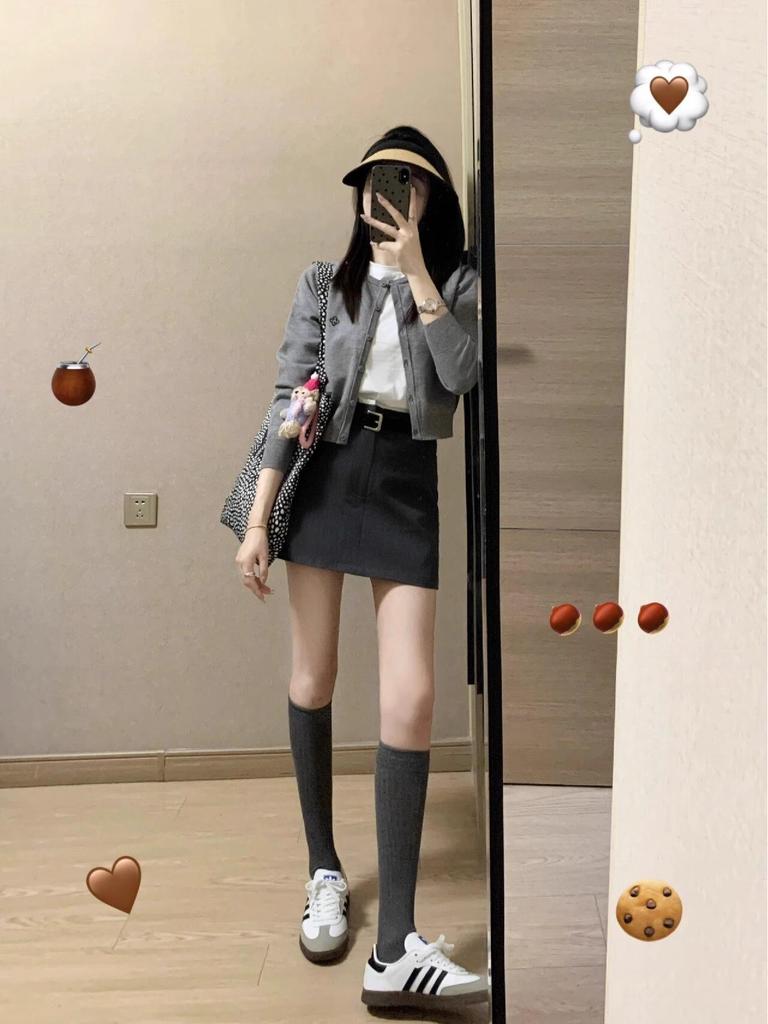 Women's Slim-Fit Gray Knitted Cardigan - Spring 2025 Petite Short Sweater Coat