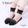 5 Pairs of Women's Spring Thin Mid Cylinder Cotton Sole Lace Lace Socks