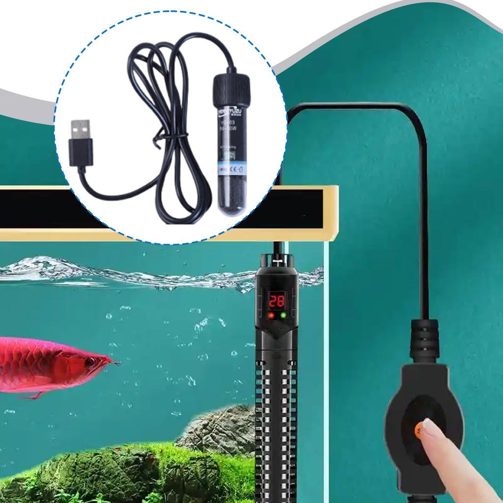 Aquarium Heater 2A Black 5V Sturdy Space Saving Fish Tank Heater Portable Fish Tank Heating Rod Smart Control