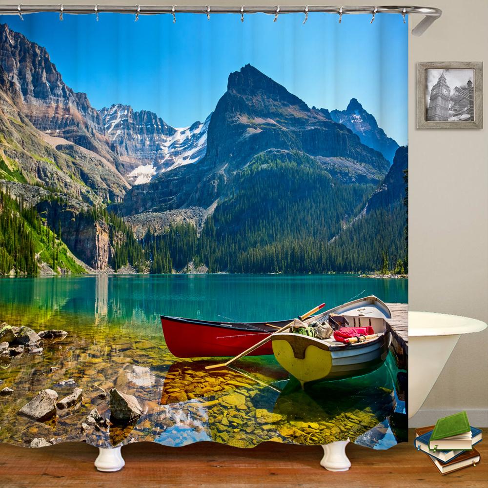3d Printed Natural Forest Landscape Shower Curtain Waterproof Fabric Waterfall Bathroom Curtains Wall Decoration Large 300x180