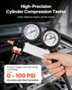 Engine Cylinder Compression Tester Kit, Pressure Gauge Range of 0-100 PSI, Automotive Leak Down Tester Kit with 4 Adapters, 2 Metal Tubes, Pressure