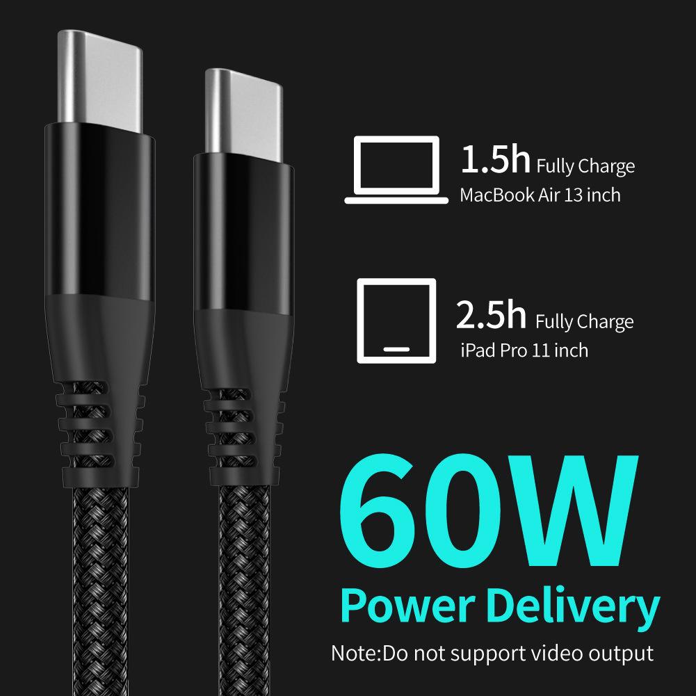 For iPhone 15 Series 1m Nylon Braided PD 60W Charging Cable Type-C to Type-C USB2.0 Data Cable for Cell Phones,Tablets,Laptops
