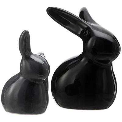 Figurines de lapin en céramique pour décoration intérieure (Ensemble de 2, noir et gris)