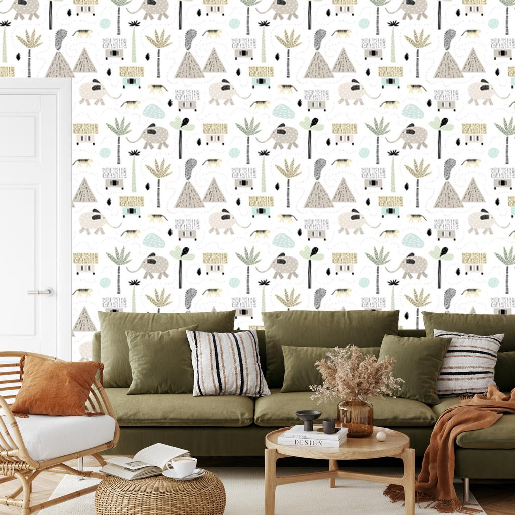 Animals and palm trees wallpaper for living room and bedroom 50x1000