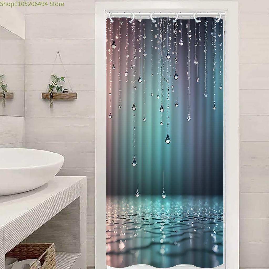 1pc Raindrop Pattern Printed Shower Curtain, High-End Elegant and Easy-to-Install Bathroom Curtain for Home Decor, Includes 12