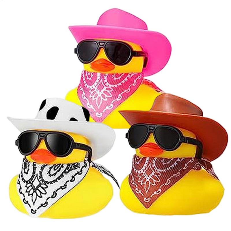 Car Rubber Duck Cowboy Rubber Duck Cool Dashboard Ornament Sunglass Car Duck for Dashboard Toy Car Decoration Accessories