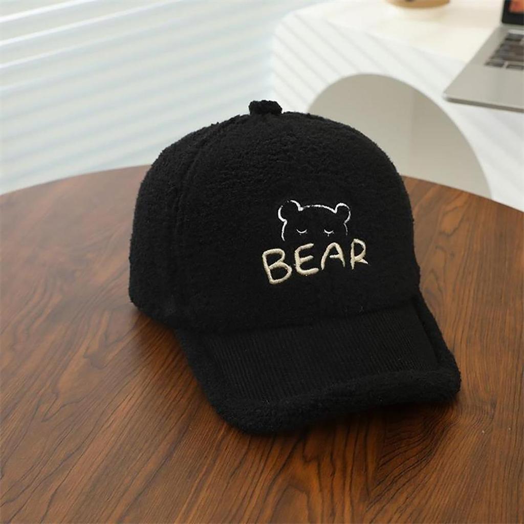 Cute Bear Embroidered Kids Baseball Cap Autumn Winter Lamb Fleece Baby Boy Girl Duck Tongue Caps For Children Warm Peaked Hat