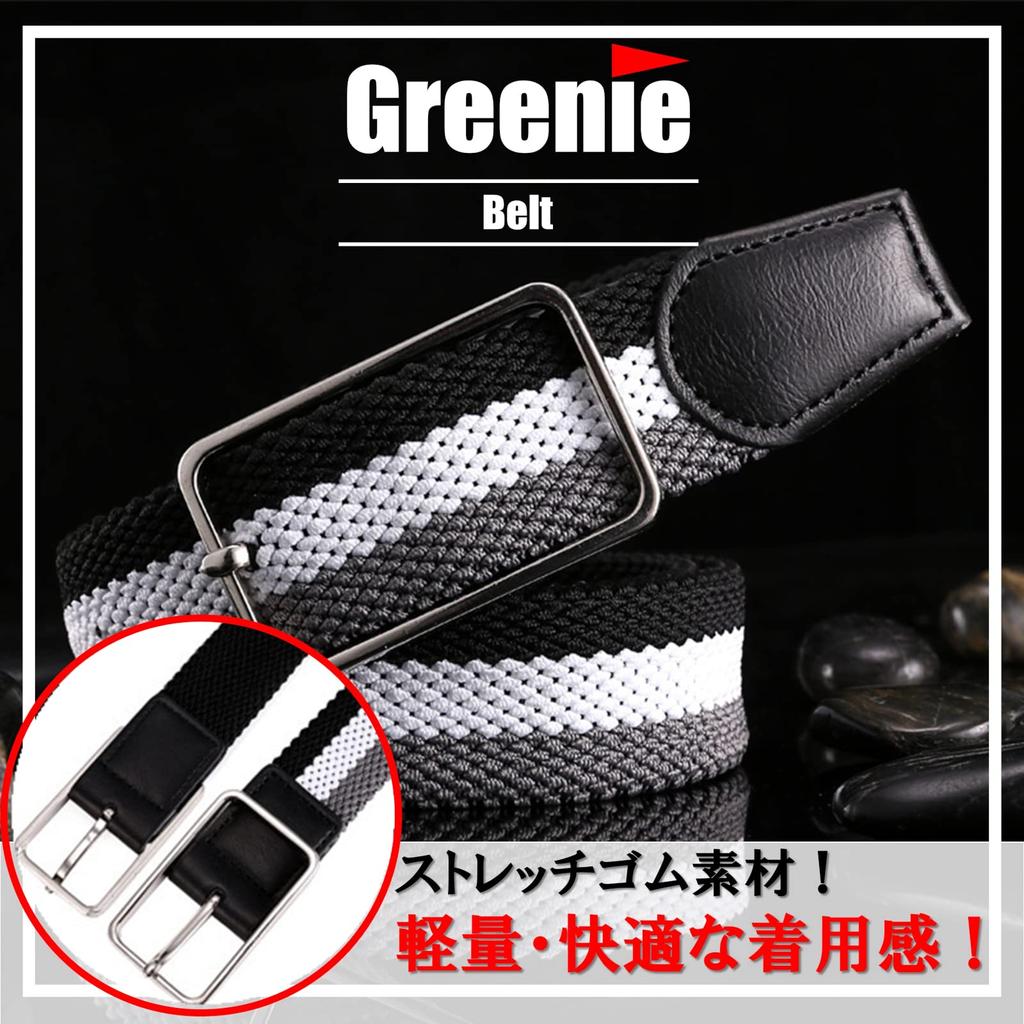 Greenie Golf Perfect for and Men's Belt, Tricolor, 105cm, Casual, Business, Outdoor, Work, Airsoft, Fishing, GR-2210-01 (Black)