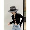 European and American style hand-woven mixed color hollow concave flat top hat women's retro versatile summer travel sun hat