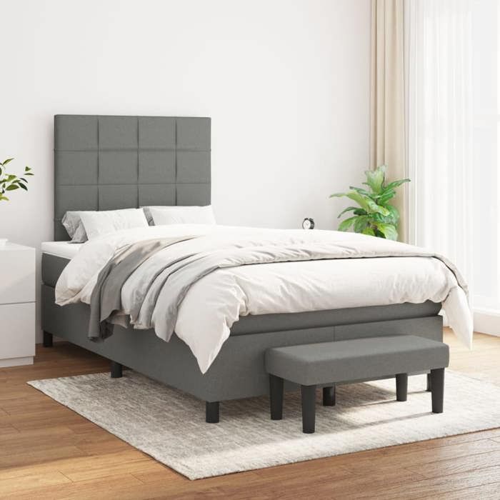 Maison Exclusive - Sommier à lattes de lit avec matelas Gris foncé 120x200cm Tissu