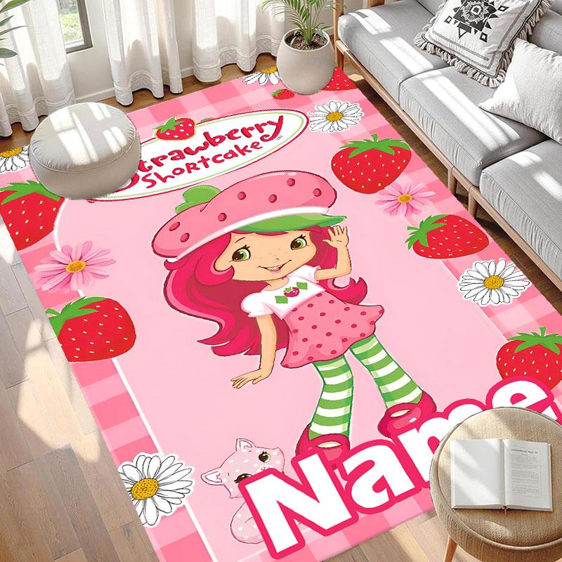 Custom Name Personalized Strawberry Shortcake Print Carpet, Versatile Home Decor Rug, for Playroom, Apartment, Balcony, Entryway, Hallway Gift