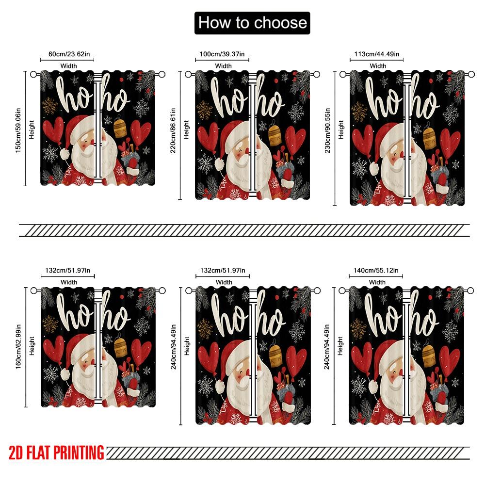 2pcs,2D plane printing Popular Curtains HO HO HO Santa Claus Durable 100% Polyester Fabric (without rod) Versatile All Use for