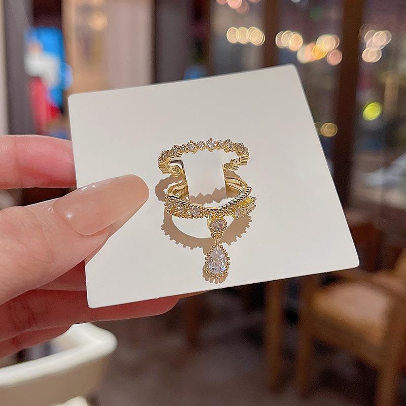 

Новые корейские роскошные цирконовые капли воды из двух частей открывающиеся регулируемые кольца для женщин модные кольца цвета сладкого золота ювелирные изделия свадебные аксессуары