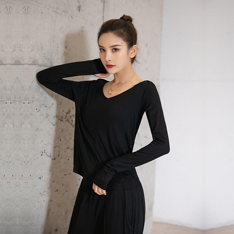 

Распродажа Футболка с длинным рукавом Осень и Зима Сексуальный спортивный топ Back Cut Out Loose Long sleeves-Black M