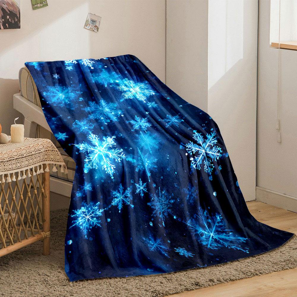 Glowing Blue Snowflakes Scattered On a Dark, Starry Background. for All Seasons Blanket Lunch Break Throw Gift