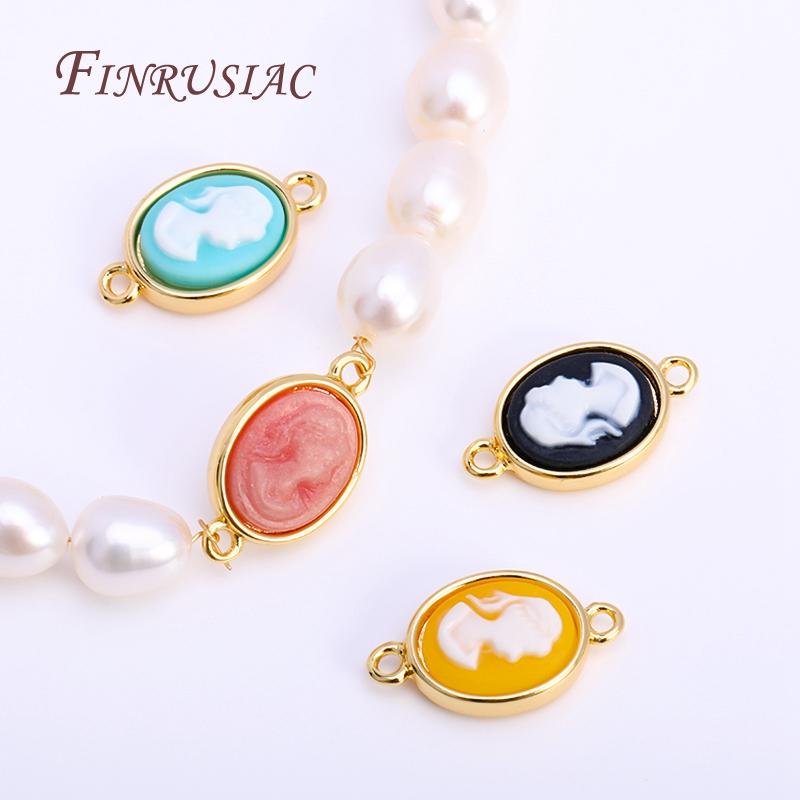18K Real Gold Plated Lady Cameo Pendants DIY Necklace Making Accessories,Classic Oval Connector Pendant Findings Wholesale