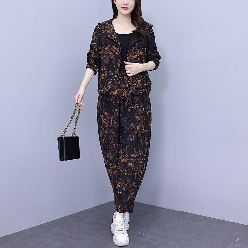 Autumn Plus Size Women's Casual Harem Pants Two-piece Mother Fashion Western Style Suit