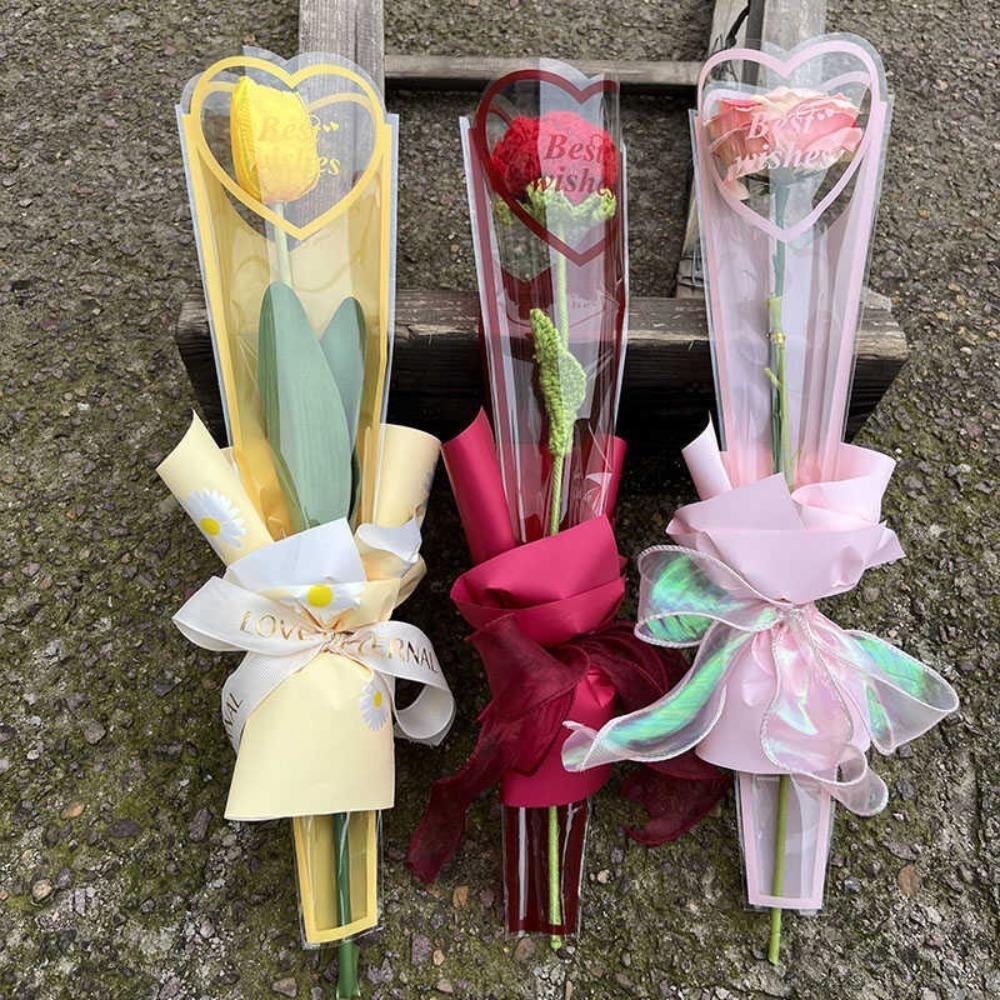 50pcs Single Flower Flower Packaging Bag Heart Shape Rose Packing Sleeve Bag  Valentine's Day