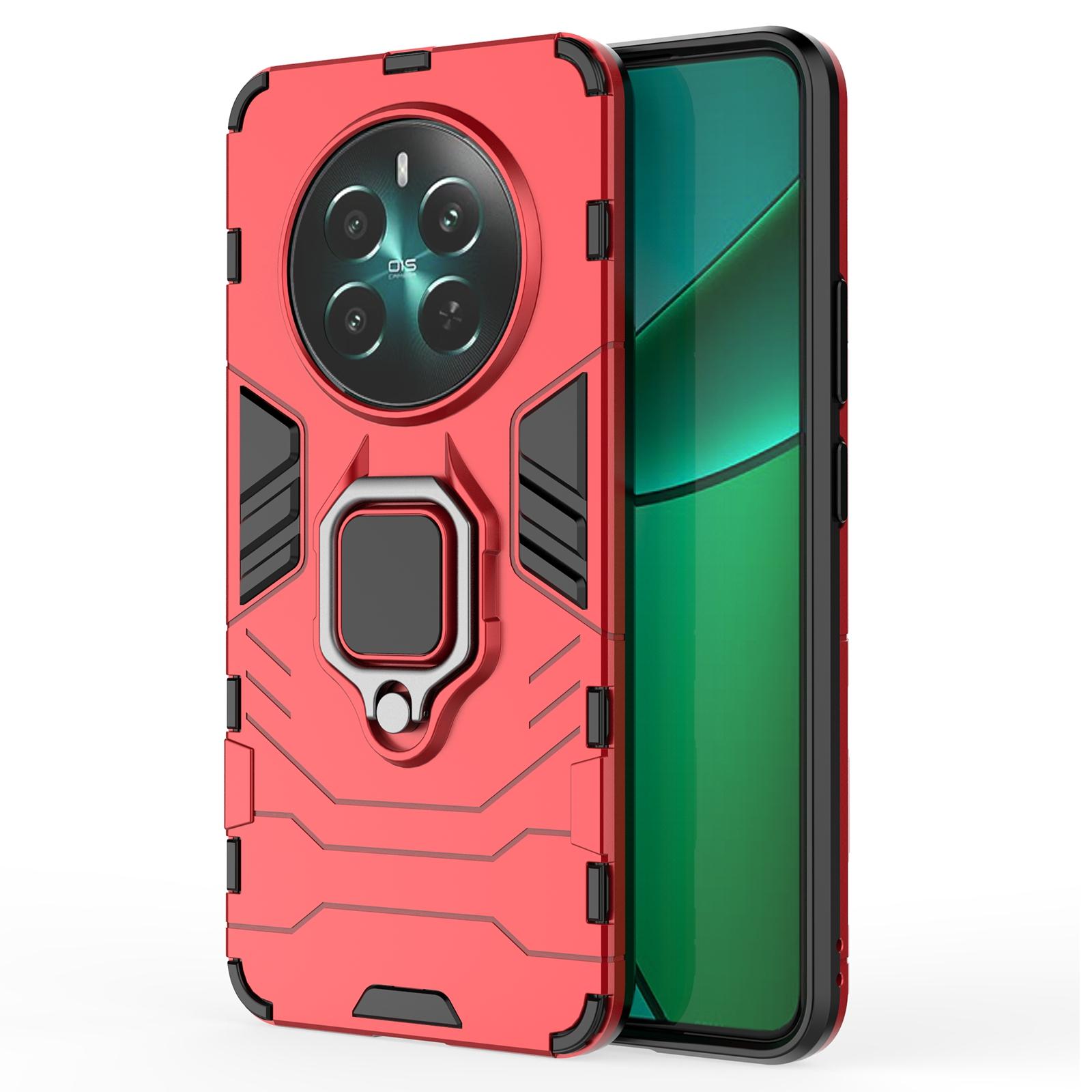 

For Realme 12 4G/12+ 5G Case Ring Kickstand PC+TPU Anti-Scratch Phone Cover Red