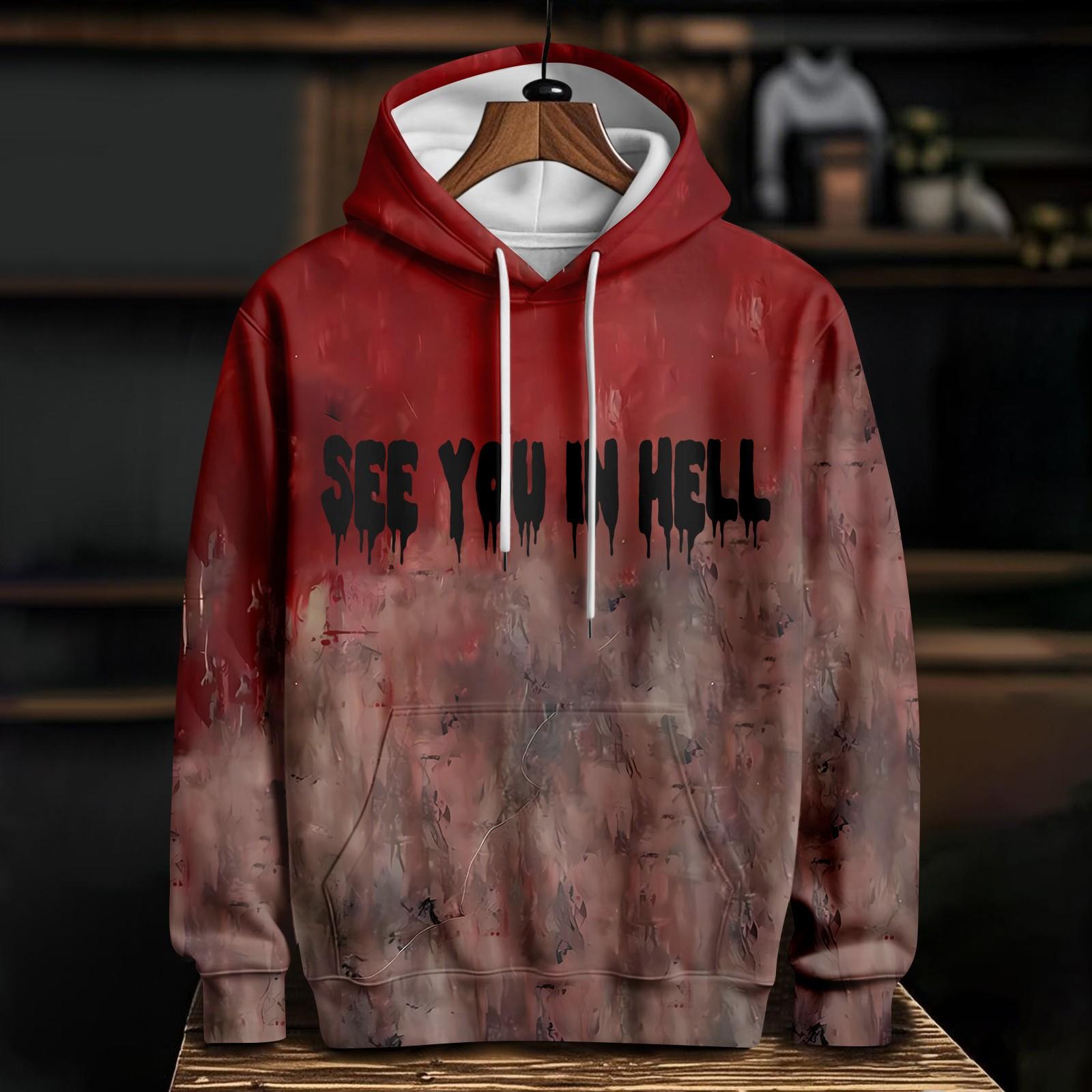 

Женский повседневный модный худи с длинным рукавом и принтом на Хэллоуин XL