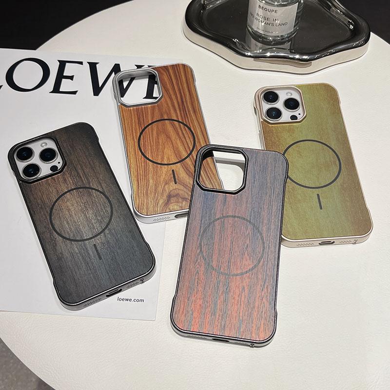 Magsafe Magnetic Luxury Wood Grain Not Border Shockproof Phone Case For iPhone 16 Pro Max 14 12 13 15 Pro Max Bumper Back Cover