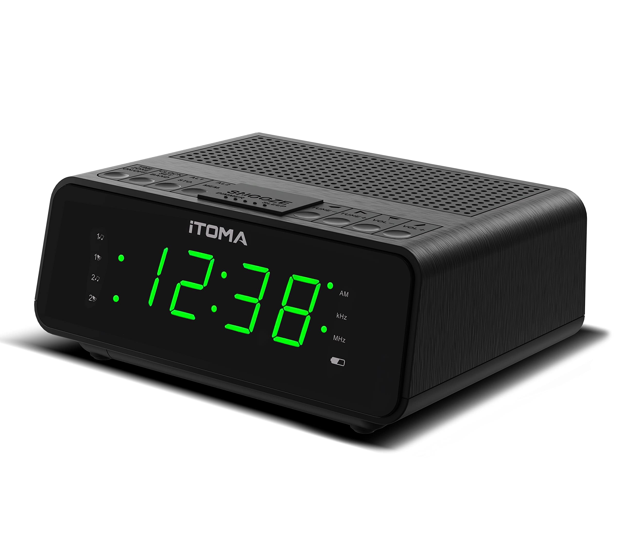 

iTOMA CKS2100 AM/FM Radio Alarm Clock with 4-Level Dimmer, Snooze, Dual Alarms, Sleep Timer, and Easy-to-Read Jade Green LED Display