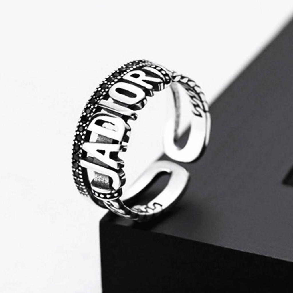 English Letter Ring Silver Color Metal Adjustable Opening Rings for Women Poker Alphabet Creative Finger Ring Men Trendy Jewelry