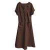 2025 Summer Elegant Plus Size Loose Long Dress with Bow Pockets and Short Sleeves