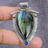 Labradorite, Blue Topaz Handmade 925 Sterling Silver Pendant 2.27" T9s15