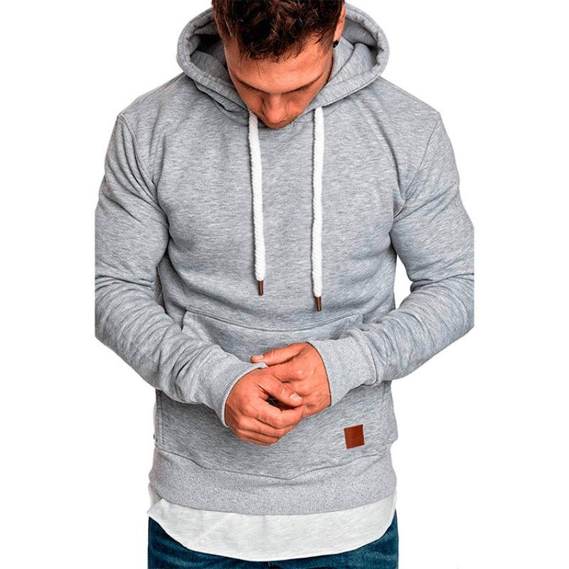 Men's Autumn and Winter Fashion Men's Sweatshirt Solid Color Pullover Casual Hoodie Drawstring Pocket Top