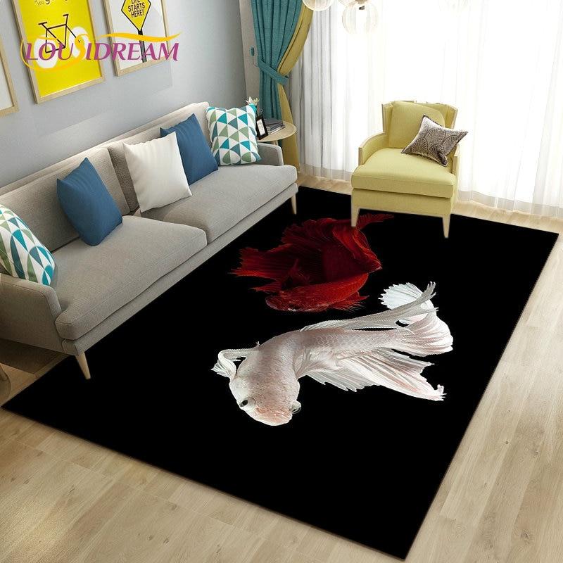 3D Fish Golden Arowana Betta Fish Area Rug,Carpet Rug for Living Room Bedroom Sofa Doormat Decor,Kid Play Non-slip Floor Mat