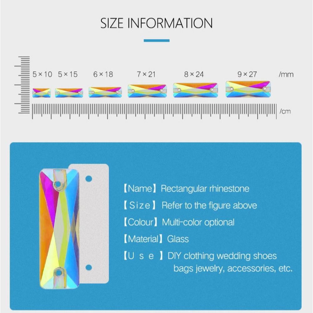 Sew on Rectangular AB Crystal DIY Irregular Diamond  Wedding Dress Shoes Bags Clothes Accessories