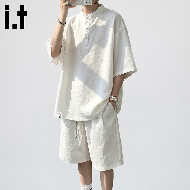 Men's Tencel-Linen Blend Casual Two-Piece Set