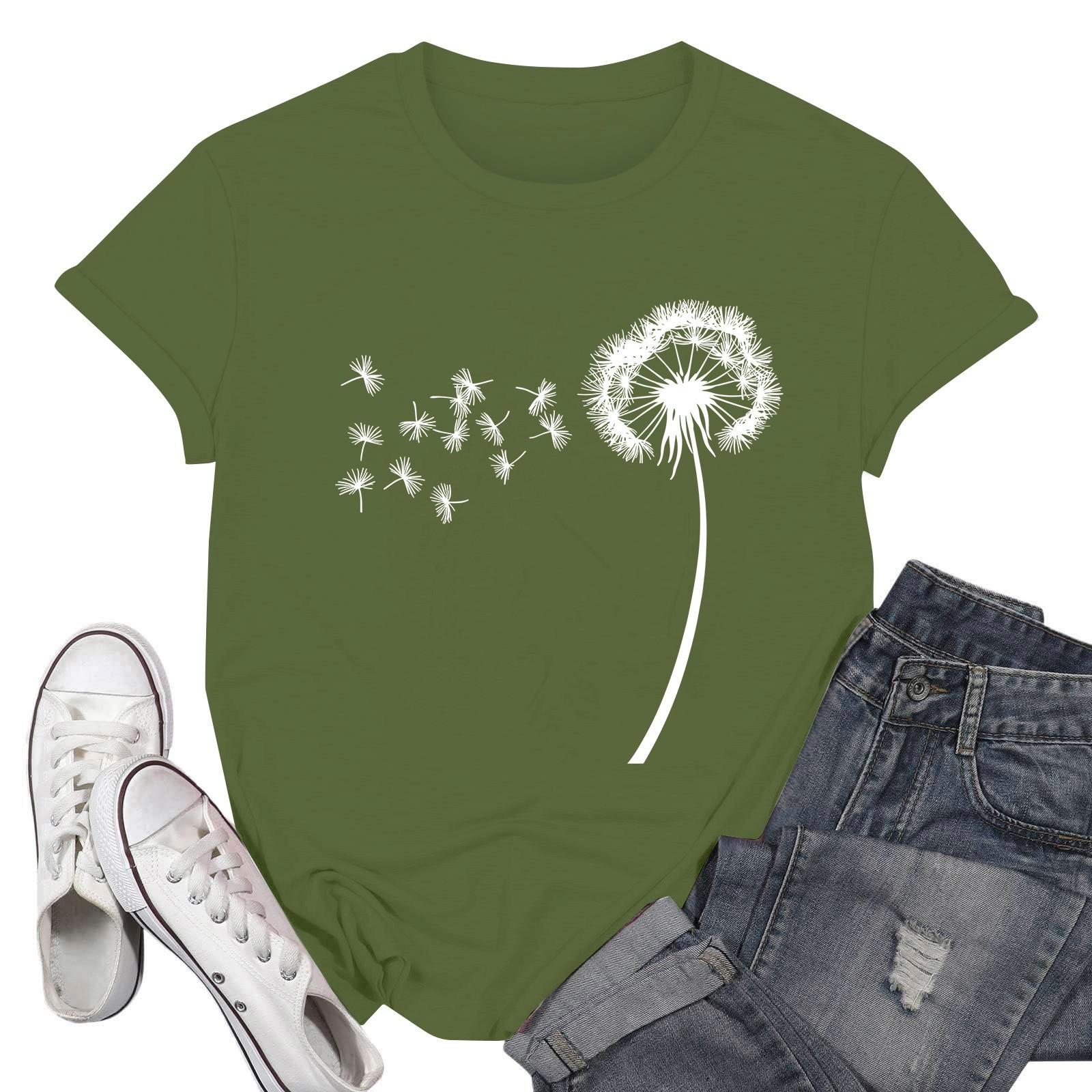 

Женские модные повседневные пуловеры с короткими рукавами и круглым вырезом с принтом L армия зеленый