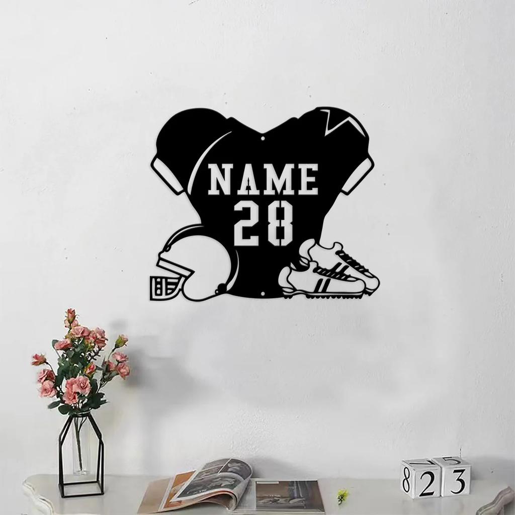 Personalized Football Metal Sign, Custom Name Plate, Sports Man Cave Wall Art, Birthday Gift for Him