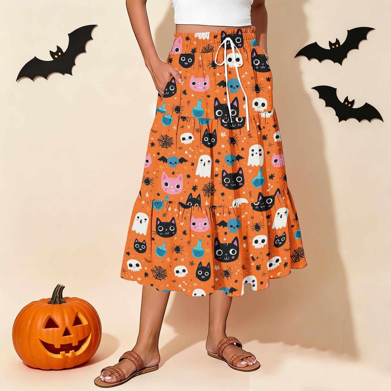 Women s Floral Print Midi Skirt with Elastic Waist and Drawstring for Vacation Casual Wear L