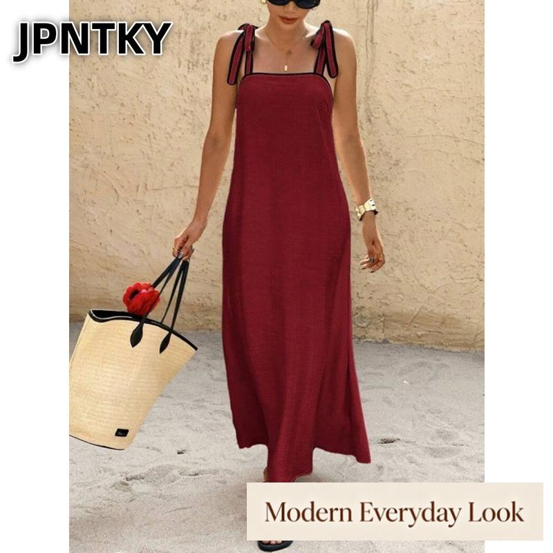JPNTKY Women's Fashion Summer Spring Solid Color Print Sleeveless Casual Dresses