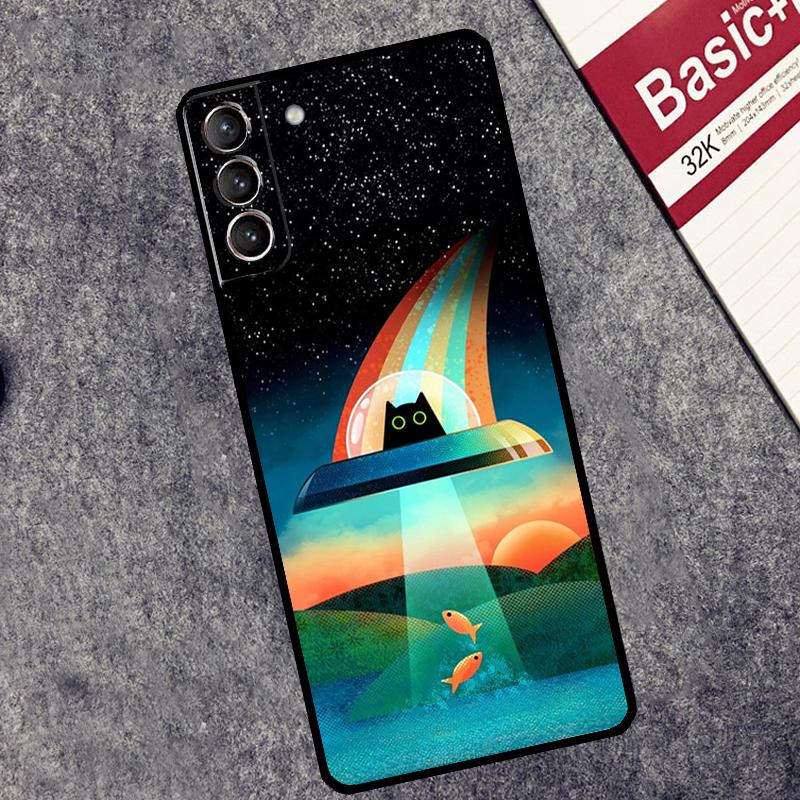UFO Alien Cat universe Case For Samsung Galaxy S26 S25 Ultra S20 S21 S22 S23 S24 Ultra S10 Plus S25 FE Cover Coque