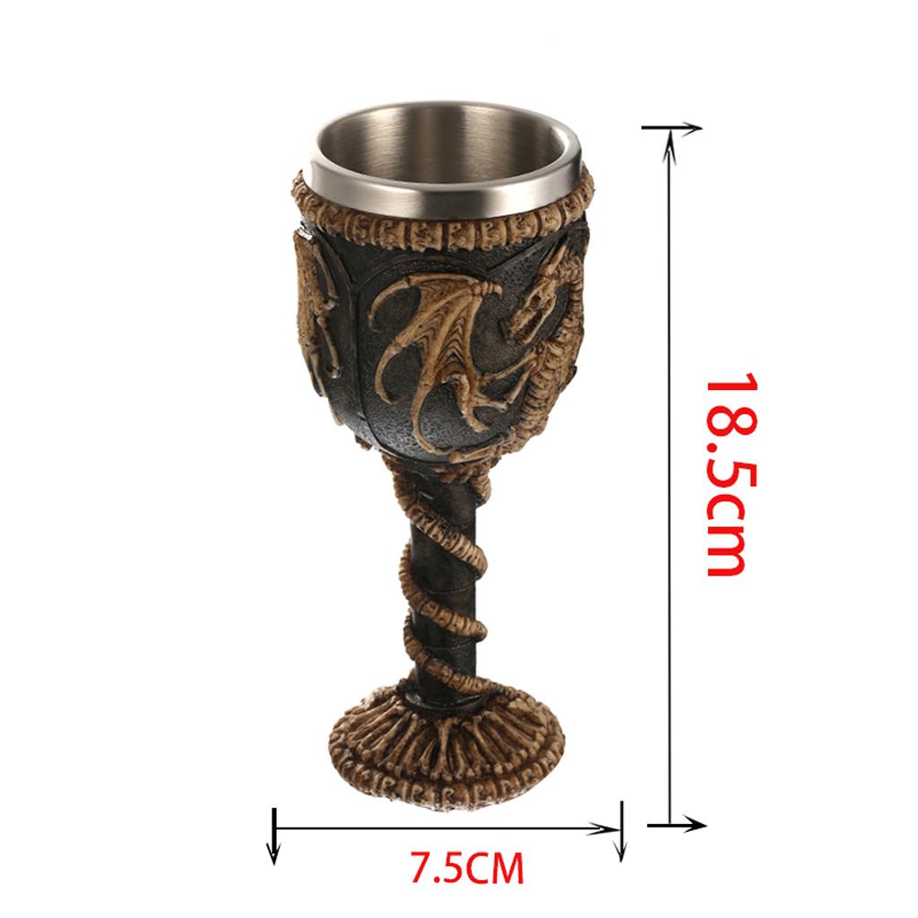 Gothic Resin Stainless Drinking Mug Dragon Skull Metal Wine Goblet Cup