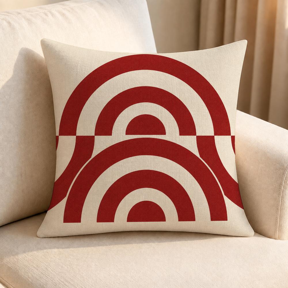 Pattern Geometric Pattern Red and White Cushion Cover Linen AntiMite Antibacterial Cushion Cover Invisible Zipper Sofa Decor