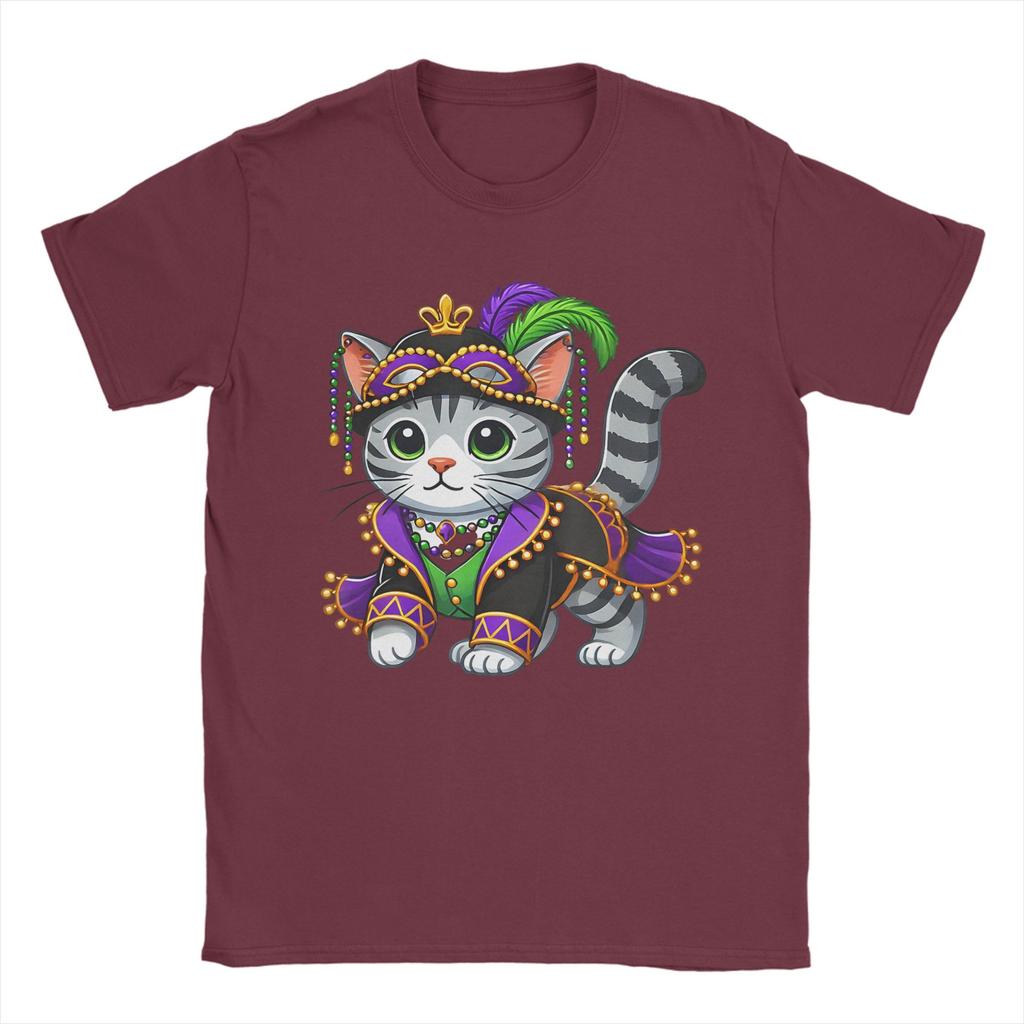 Unisex T-Shirt Mardi Gras Katze Großartig Reines Baumwoll-T-Shirts Kurzarm T-Shirt Rundhals Kleidung Drucken