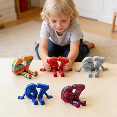 67 Meme Collectible Figure 3D Printed Articulated 67 Fidget Toy Flexible Mini Number Statue for Home Office Desk Decor