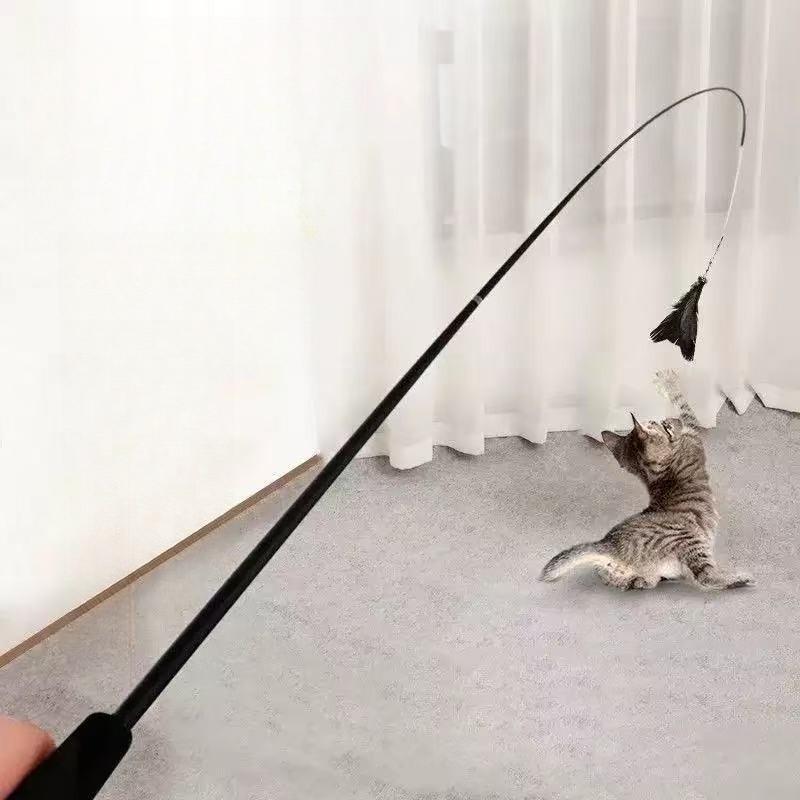 1.8M Carbon Fiber Telescopic Cat Teaser Wand with Feather Toy Professional Grade Durable Interactive Play Supplies for Pets