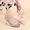 This Year's New Sandals Women's Summer Medium Heel Crystal Heel High Heel Thick Heel Summer Two Wear Rhinestones Outside Cool Slippers