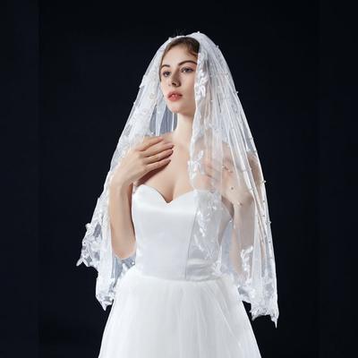 Piękny Biały Welon Ślubny z Grzebieniem Romantyczny Welon Panny Młodej Oddychający Koronkowy Welon na Dzień Ślubu