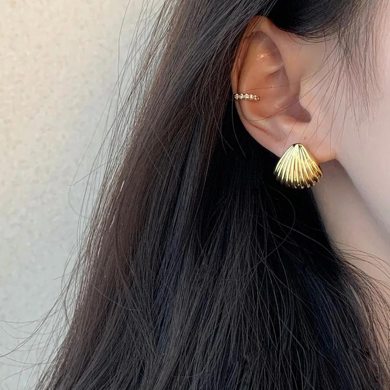 PONYKISS Silver Shell Stud Earrings for Women Geometric Fine Minimalist Accessories
