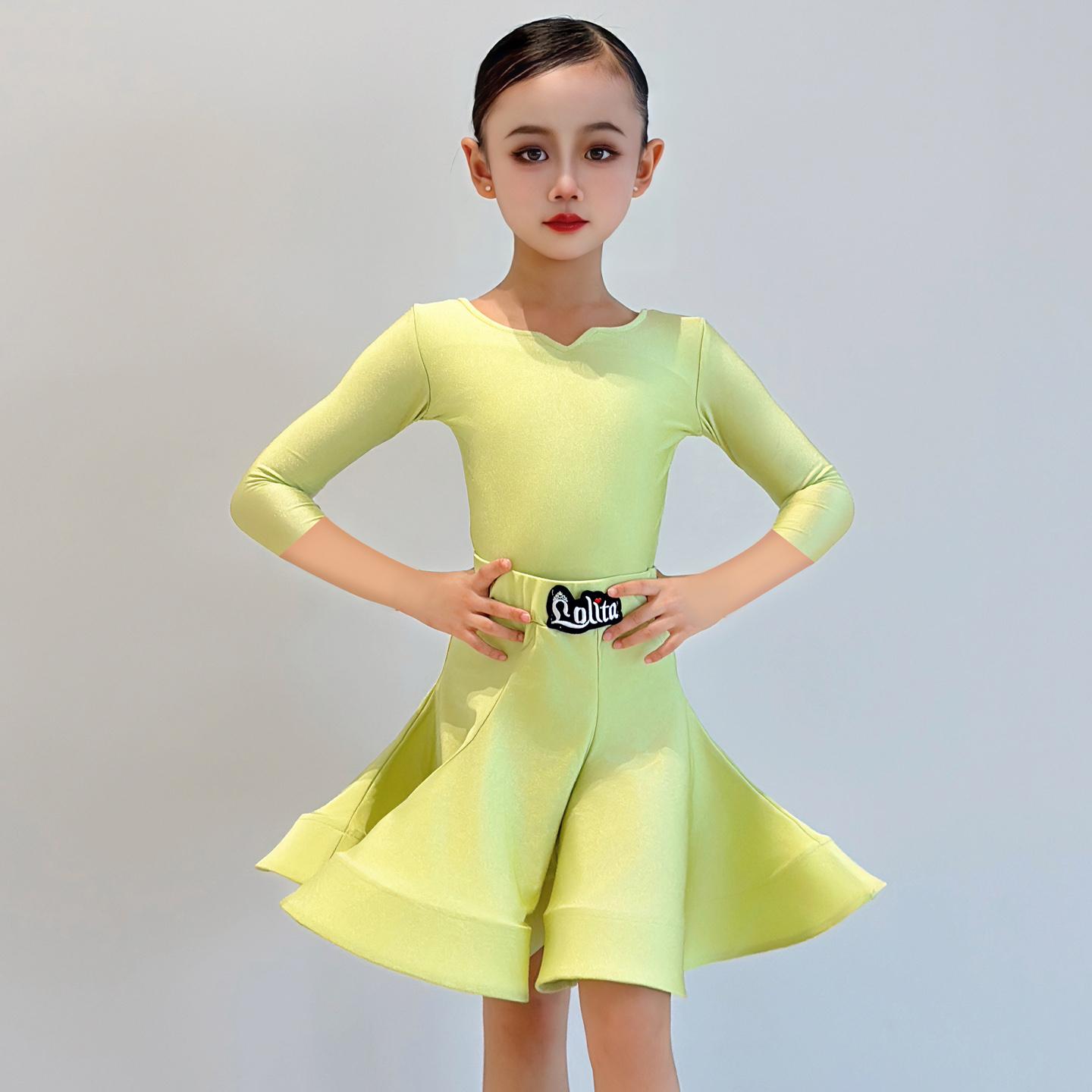 Latein Trainingskleidung für Mädchen Standardtanzkleid Wettkampfkostüm Kinder Salsa Standard Tanzpraxis Kleidung Bunt 130cm